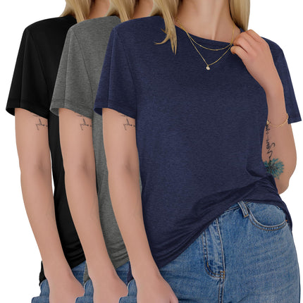 3 Pack Womens T-Shirts Short Sleeve Summer Tops Soft Basic Tees 2026
