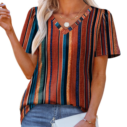 T Shirts for Women V Neck Dressy Casual Blouses Puff Short Sleeve Summer Tops Loose Fit