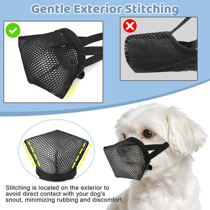 LUCKYPAW Mesh Dog Muzzle for Small Medium Dogs Yorkshire Poodle Dachshund Puppy Muzzle to Anti Biting Scavenging Chewing for Grooming Vet Visits Friendly Stitching (Black, XS/S(Snout Cir: 6.5-7.25"))