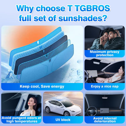 T TGBROS Windshield Sun Shade for Tesla Model Y 2020-2024(Not for Juniper) Car Window Shades Thicken UV Block and Blackout Privacy Foldable Sunshades 8PCS Keep Cool Sun Visor Covers