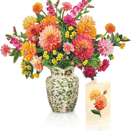 Freshcut Paper Pop Up Cards, Dahlia Sunrise, 12 Inch Life Sized Forever Flower Bouquet 3D Popup Greeting Card, Birthday Cards, Thank You Card, Blank Notecard & Envelope