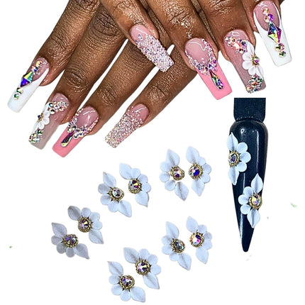 Set 10Pcs 3D Sweet Season Poinettia (5 Petals) Flower Nail Art Charms Handmade by Acrylic Powder Design Acrylic Nail Art for Women Girls (White-10Pcs)