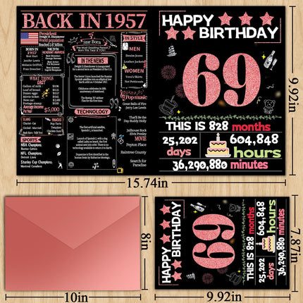 Joycard 69th Birthday Card with Envelope, 69th Birthday Decorations for Women, 69th Birthday Gifts for Mother, Happy Birthday Cards for 69 Year Old Wife, Back in 1957