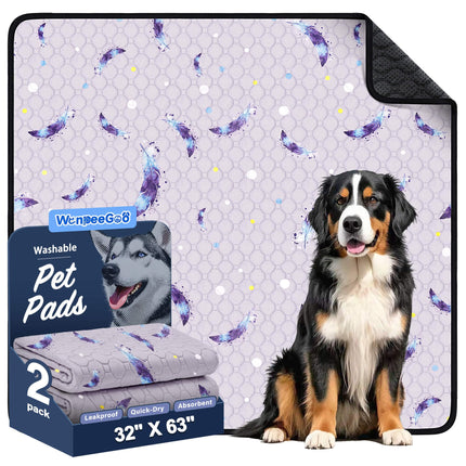 Washable Dog Pee Pads, Non-Slip Waterproof, 36 x 41 in, 2 Pack, Feather