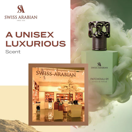 Swiss Arabian Patchouli 01 Long-Lasting Eau de Parfum 50ml – Unisex Luxury Perfume from Dubai, Modern Fougere with Lavender, Citrus & Warm Patchouli Woods
