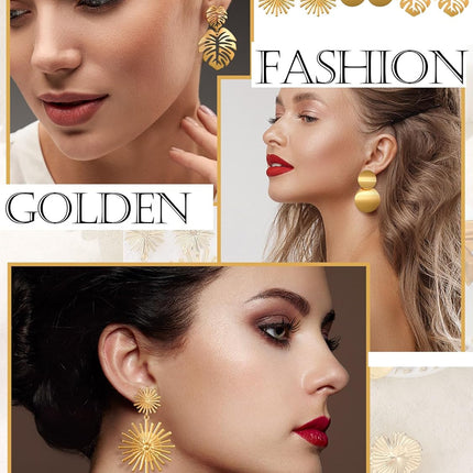 Glenmal 6 Pair Gold Statement Earrings for Women Large Gold Geometric Earrings Woven Twisted Leaf Earring Jewelry Gift