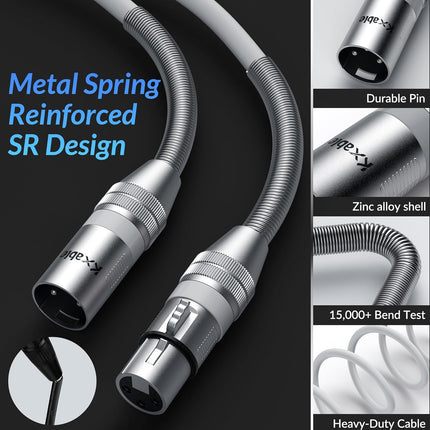 Kxable XLR Microphone Cable 6 FT, XLR Male to Female Balanced Mic Cable, 3-Pin Shielded Speaker Cord, Zinc Alloy Connectors, 22AWG Pure Copper, Metal Spring SR, Recording Studio, Podcast, White