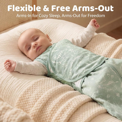 Baby Swaddle Sleep Sack 3-6 Months, Cotton Swaddles for Newborns Boys Girls, 2-Way Zipper Transitional Infant Wearable Swaddling Blanket with Quiet Closure, 0.5 TOG 2 Pack Soft Green Dinosaur