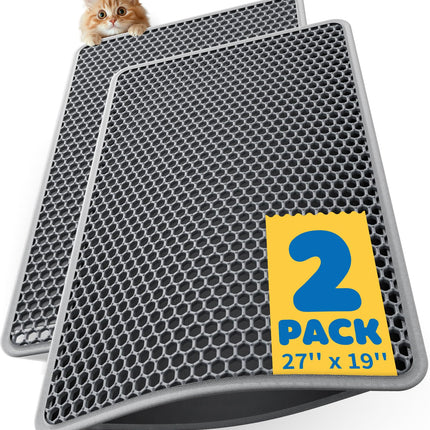 Ultra-Large Cat Litter Mat, 27'' x 19", Double-Layer, Grey