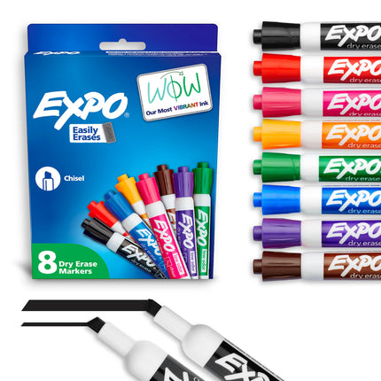 Marcadores de pizarra blanca, tinta de bajo olor, punta de cincel, 8 unidades - Pizarra blanca, calendario, organización, suministros para oficina, escuela, aula, maestros
