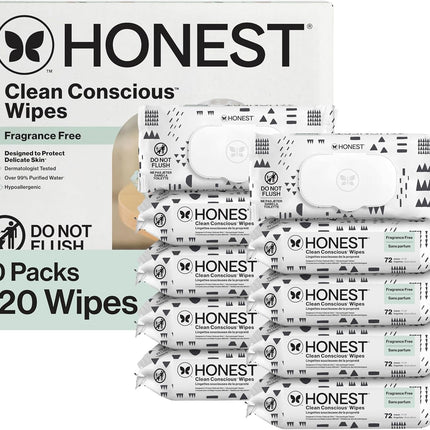 The Honest Company Baby Wipes for Sensitive Skin, Hypoallergenic, Fragrance-Free, Multi-Use, Pattern Play Design, 720 Count (8 Packs of 90)