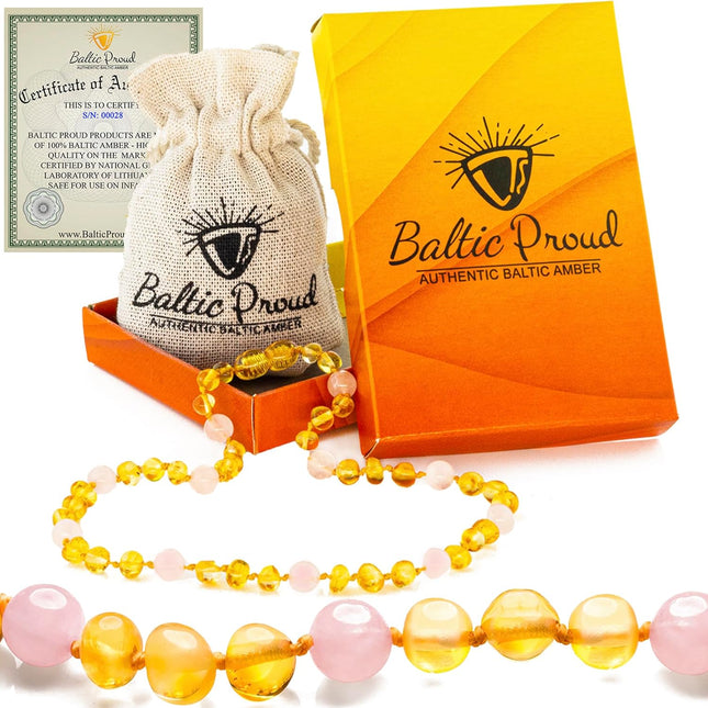 Unisex Honey Rose Polished Baltic Sea Amber Necklace, 12.5 Inches