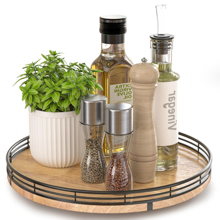 9-Inch Farmhouse Oak Wood Lazy Susan Organizer for Table Top, Walnut