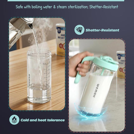 Borosilicate Glass Formula Mixing Pitcher – 32oz True Mixing Capacity, Time Dial for Freshness Tracking, Dishwasher-Safe, BPA-Free Lid, Perfect for Breastmilk Pitcher Method & Multi-Baby Feeding