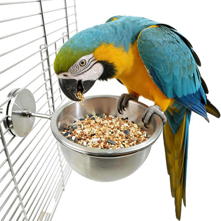 AOTU Anti-Snatch Stainless Steel Parrot Feeding Cups with Locking Buckle - Bird Food & Water Bowls, Bird Cage Accessories for Cockatiel, Conure, Budgie, Macaw, Gray Parrot & Small Pets (L)