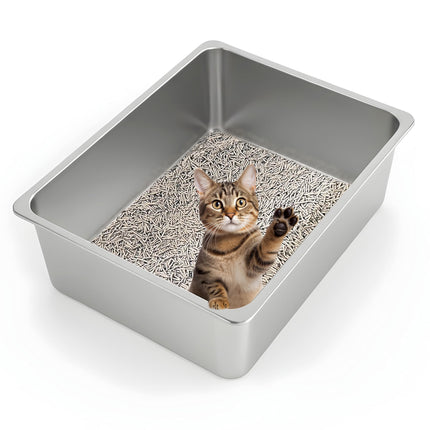 Large High Sided Stainless Steel Cat Litter Box, Non-Stick