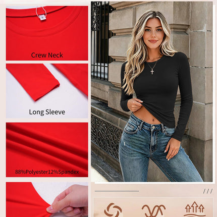 Women Long Sleeve Shirts Slim Fit Going Out Tops Crewneck Basic Tee
