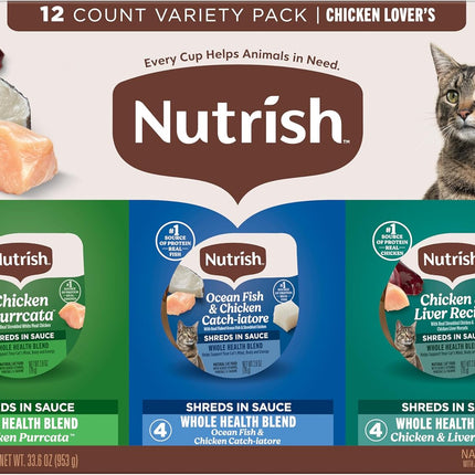 Nutrish Grain Free Chicken Lover's Whole Health Blend Variety Pack Wet Cat Food, 2.8 oz. Cup, 12 Count (Rachael Ray)