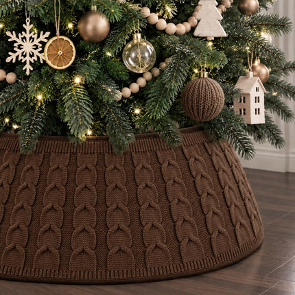Christmas Tree Knitted Collar Skirt Red for Holiday Home Party Decoration