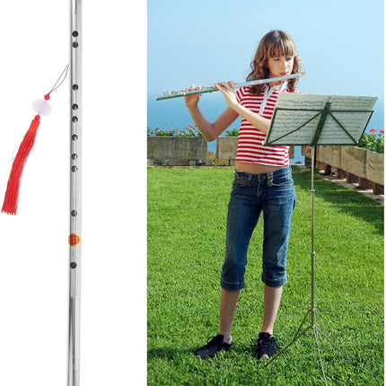 HEMOTON 304 Stainless Steel Dizi Chinese Flute with Instruction Book for Beginners Traditional Folk Wind Instrument Suitable for Music Students and Enthusiasts