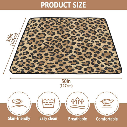 Classic Leopard Print Baby Play Mat for Floor 50" X 50" Foldable Waterproof Non-Slip Playmat for Baby Playpen Quilted Crawling Mats Game Rug