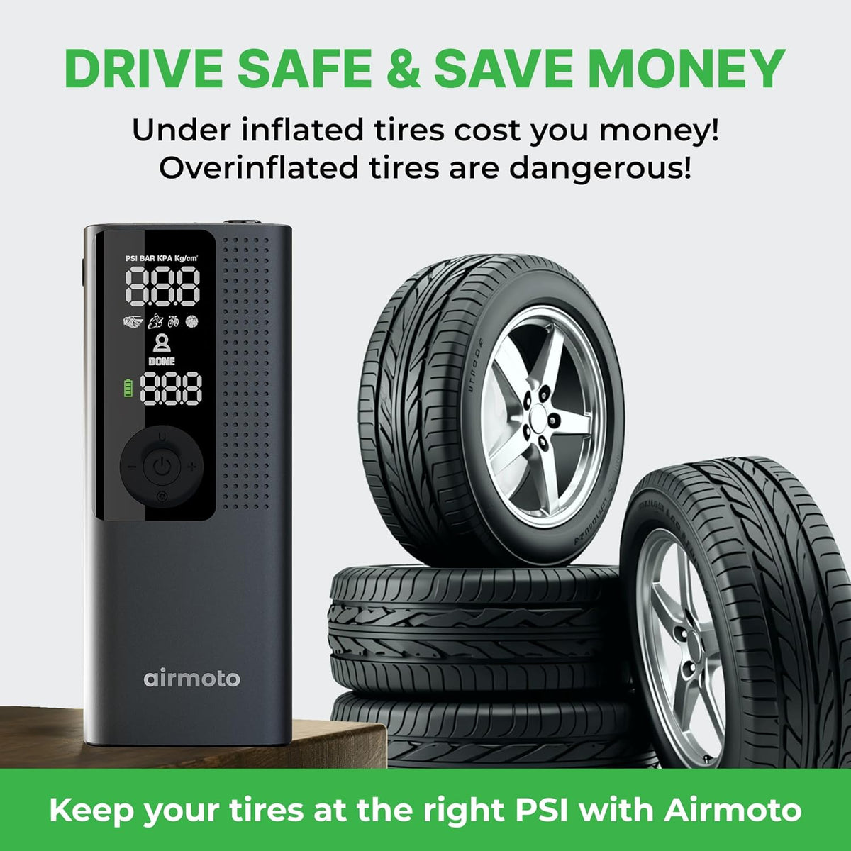Portable Cordless Tire Inflator Air Compressor with Digital Gauge and LED Light - photo 3
