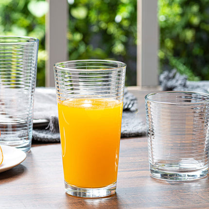 Set of 16 Heavy Base Ribbed Durable Clear Drinking Glass Cups