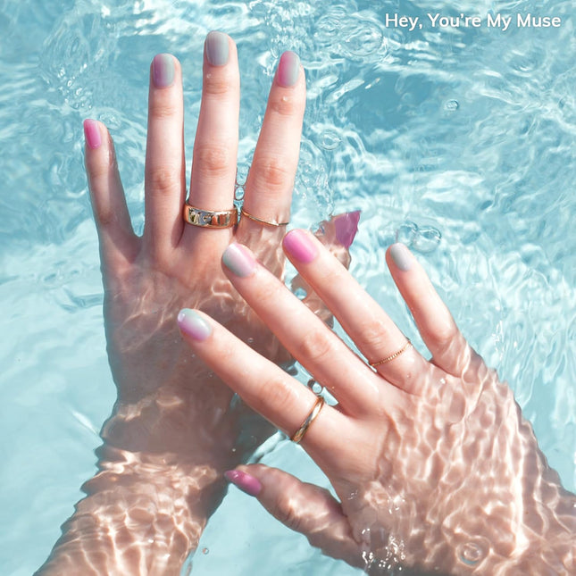 Semi Cured Gel Nail Strips - Pink Rainbow, No LED Lamp Needed