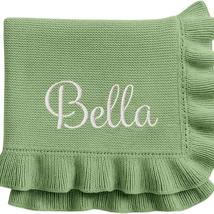 Nonnie Personalized Baby Blanket with Name - Custom Embroidered Knitted Ruffled Blanket for Newborn, 30x40 inch, Customized Gift for Newborn Boys Girls on Birthday, Baby Shower, Christmas