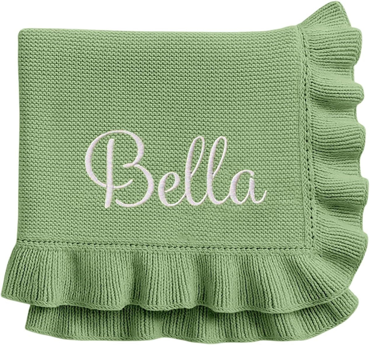 Personalized Baby Blanket with Name - Custom Embroidered Knitted Ruffled Blanket, 30x40 Inch - photo 3