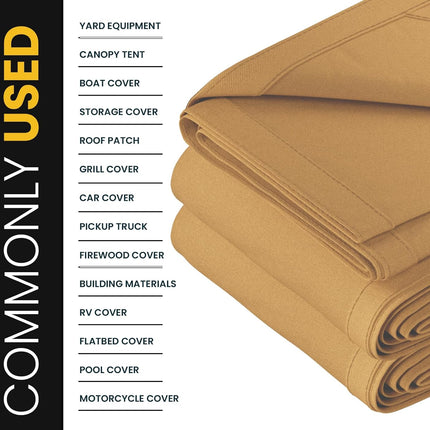PROTARP Heavy Duty 14 OZ Water Resistant Canvas Tarp, UV Resistant Tarpaulin Cover with Rustproof Brass Grommets, Multipurpose for Canopy, Roof, Camping, Woodpile (Tan 5'X7')