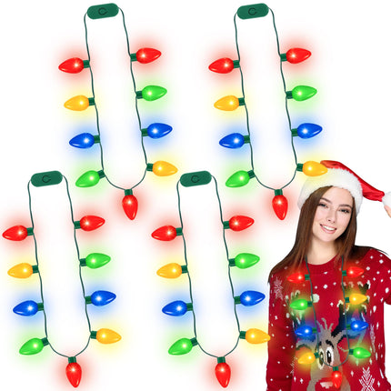 2Pack Christmas Light Necklace 9 LED Bulbs 3 Flash Modes Ugly Sweater Light
