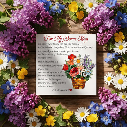 Bonus Mom Acrylic Suncatcher with Card, Bonus Mom Gifts from Daughter Son, for Stepmom Bonus Mom, Birthday Gifts for Stepmom, Stepmother