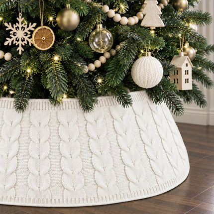 Christmas Tree Knitted Collar Skirt Red for Holiday Home Party Decoration