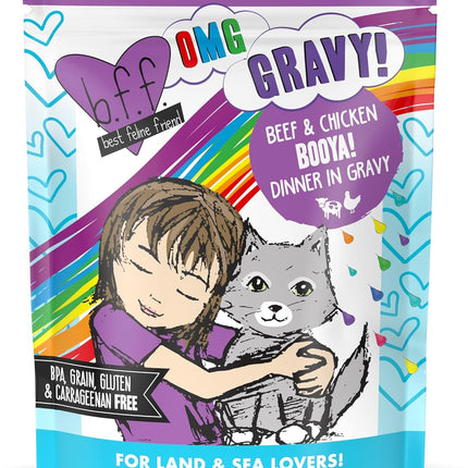 Weruva B.F.F. OMG - Best Feline Friend Oh My Gravy!, Booya! Beef & Chicken in Gravy Cat Food, 2.8oz Pouch (Pack of 12)