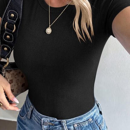Women's Ribbed Short Sleeve Tops Basic Tee Shirts