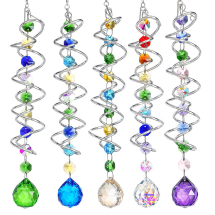 20.5in Sea Blue Crystal Gazing Ball Spiral Wind Spinner Suncatcher