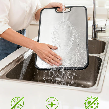 Titanium Cutting Boards for Kitchen, Non Toxic 2-in-1 Cutting Board Double Sided, Food Grade Chopping Boards for Fresh Meat Vegetable, Easy to Clean Large Size 16”×11”
