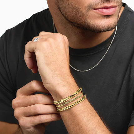 Silver and Gold Bracelet for Men, Cuban Chain Bracelet Set Water Proof Stainless Steel Bracelet for Him, Adjustable Gold Link Men Braclet as Easter Basket Stuffers for Boyfriend, Dad and Son