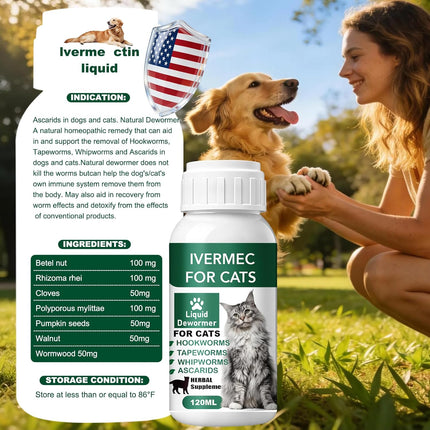 Cat Dewormer Liquid,Dewormer for Cats Broad Spectrum for Tapeworms, Roundworms & Hookworms, Promotes Digestive Comfort & Daily Balance