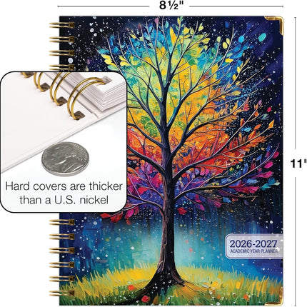 HARDCOVER Academic Year 2026-2027 Planner: 14 Months (May 2026 Through June 2027) 8.5"x 11" Daily Weekly Monthly Planner Yearly Agenda. Bookmark, Pocket Folder and Sticky Note Set (Black Tree Seasons)