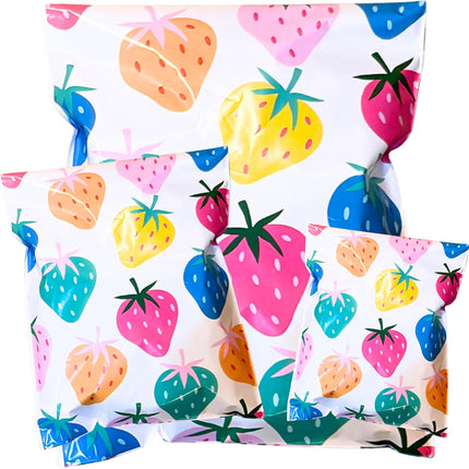 6x9 Colourful and Stylish 25 Pack Poly Mailer Bags with Unique Designs | Waterproof, Tear-Resistant, Durable Shipping Bags Ideal for Gifts, Small Businesses, and Secure Packaging | Colorful Strawberry