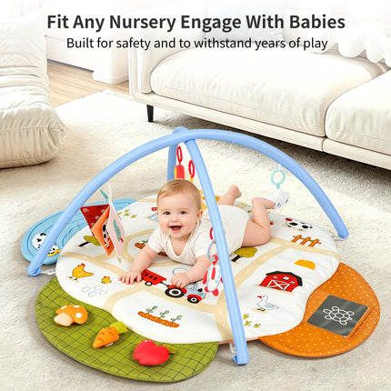 Baby Gym Play Mat, 4-in-1 Tummy Time Mat & Farm-Themed Activity Gym