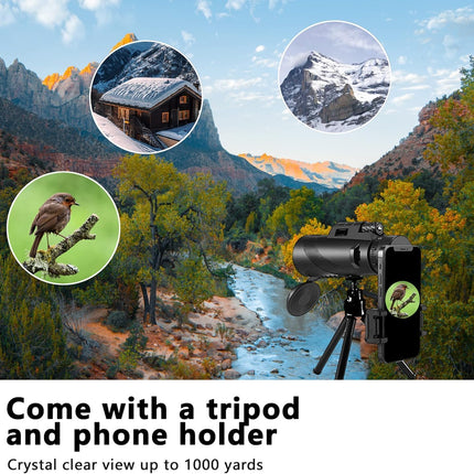Monocular-Telescope 80x100 High Powered Monoculars High Definition for Adults High Powered with Smartphone Adapter Telescope Hunting Wildlife Bird Watching Travel Camping Hiking-Black