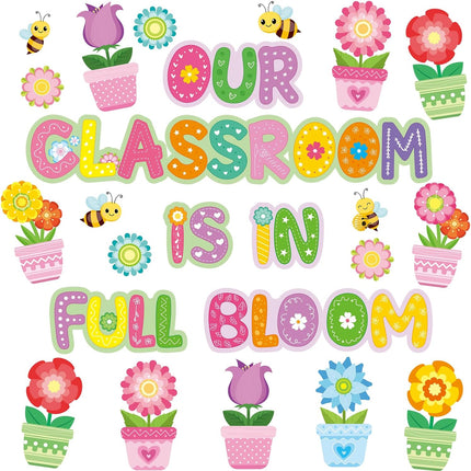 Spring Bulletin Board Decorations for Classroom,Our Classroom is in Full Bloom Spring Flower Cutouts Bulletin Board Decoration for School Classroom Office Chalkboard Door Party Decor