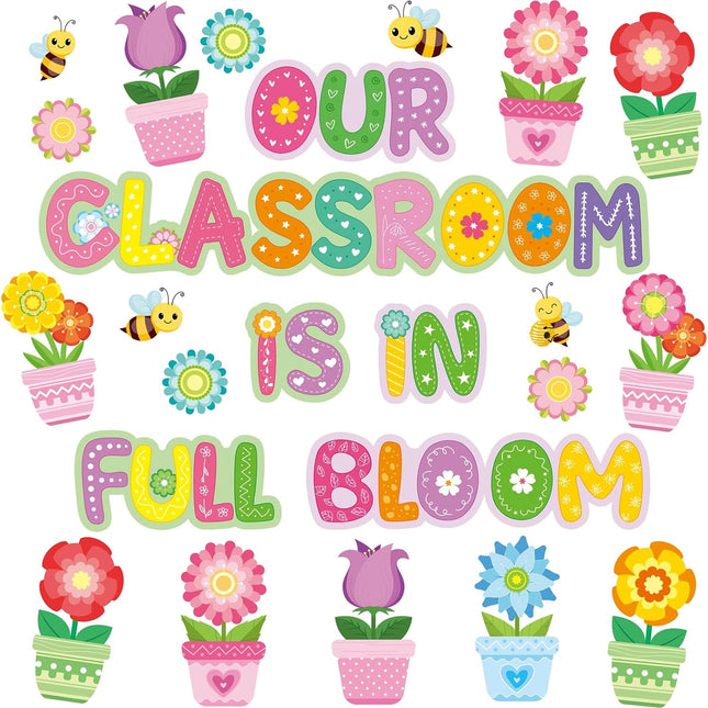 Spring Bulletin Board Decorations for Classroom,Our Classroom is in Full Bloom Spring Flower Cutouts Bulletin Board