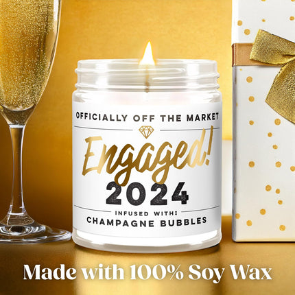 WAX & WIT 2024 Engagement Candles Gifts for Couples - Scented with Champagne Bubbles - Newly Engaged Couples, Bridal Shower, Bride to Be - 9oz, Soy Wax, 50 Hour Burn, Premium Candle