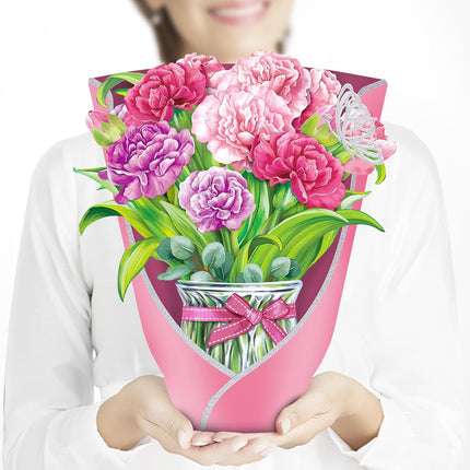 Airpark Pop Up Flower Card, 3D Paper Flowers Bouquet, Birthday, Thank You, Get Well Greeting Cards with Note Card & Envelope, Carnations