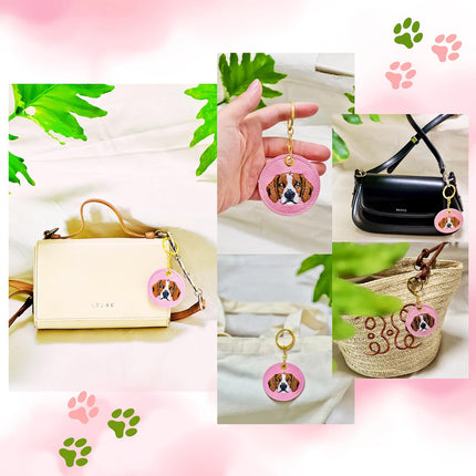 Pink French Bulldog Embroidered Keychain – Handmade PU Leather Dog Bag Charm for Women, Cute Purse Accessory