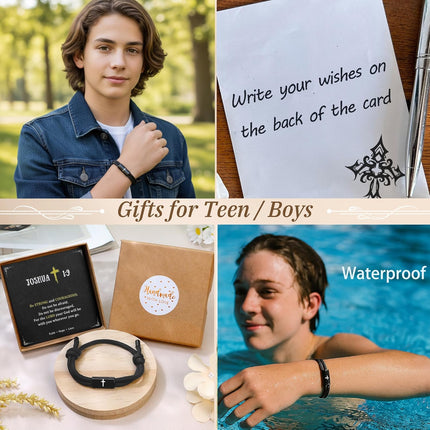 Mens Cross Bracelet as Easter Basket Stuffers for Teens, Soccer Baseball Joshua 1 9 Cross Bracelet Basketball Philippians 4:13 Accessories as Boys Easter Gifts for Sons Baptism Confirmation
